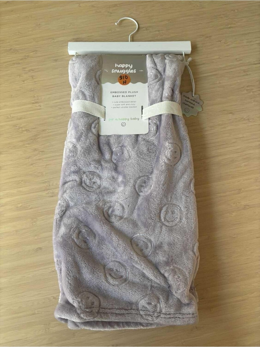 Smiley Embossed Plush Baby Blanket - Lavender